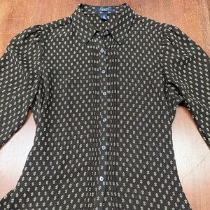 Brown Button-Up Shirt with Pattern Chaps size 12